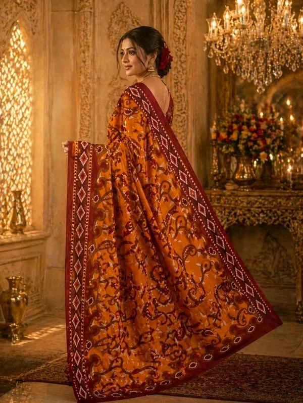Buy 1 Get 1 Free Printed Saree for Women | Pink Blue & Mustard Maroon Saree Combo