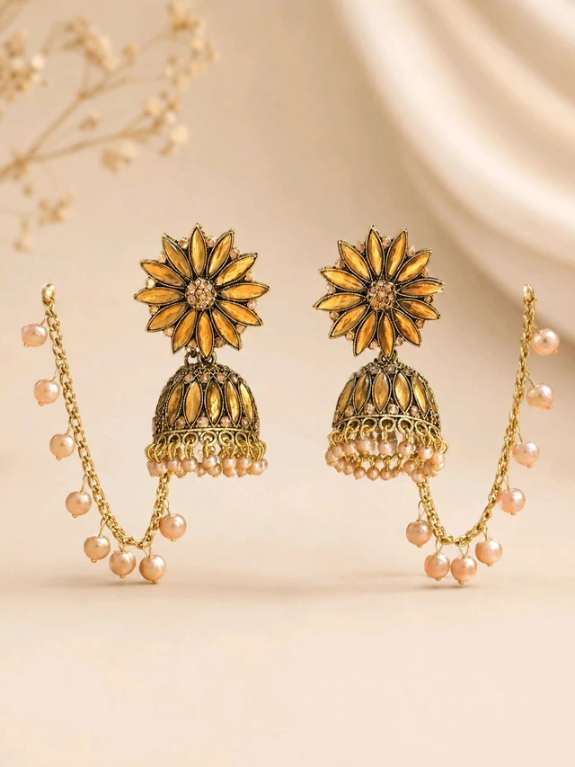 Pack of 2 Designer Jhumka Earrings for Women | Colorful & Floral Pearl Earrings Combo