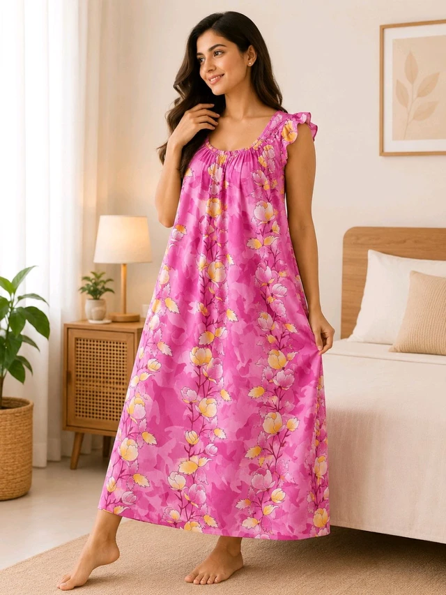 Women’s Pink Colour Pure Cotton Nighty | Free Size Soft & Comfortable Daily Wear