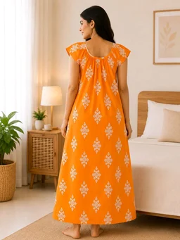 Women’s Golden Bell Cotton Rubber Print Nighty | Free Size Soft & Comfortable Daily Wear - Golden Bell
