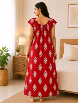 Women’s Guardsman Red Cotton Rubber Print Nighty | Free Size Soft & Comfortable Daily Wear - Free size, Guardsman Red