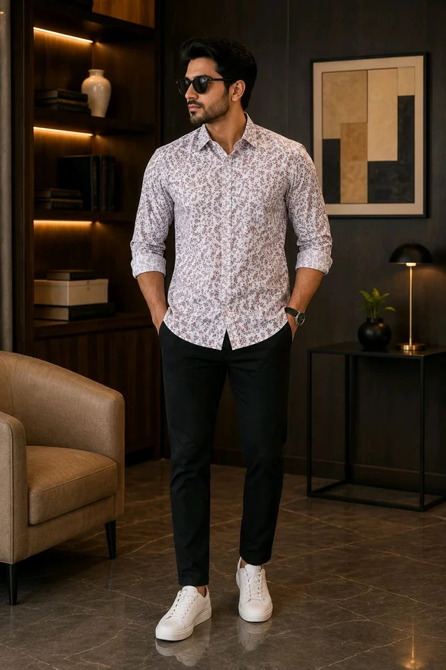 Men's Premium Floral Print Full Sleeve Casual Shirt – L Size