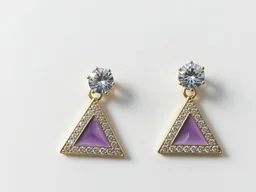 Elegant Gold Plated Crystal Drop Earrings – Pack of 2 (Pink Teardrop & Purple Triangle, Small Size)