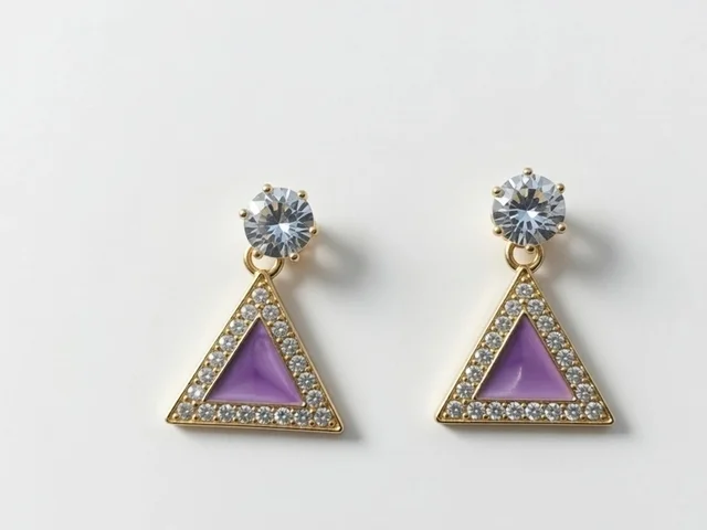 Elegant Gold Plated Crystal Drop Earrings – Pack of 2 (Pink Teardrop & Purple Triangle, Small Size)