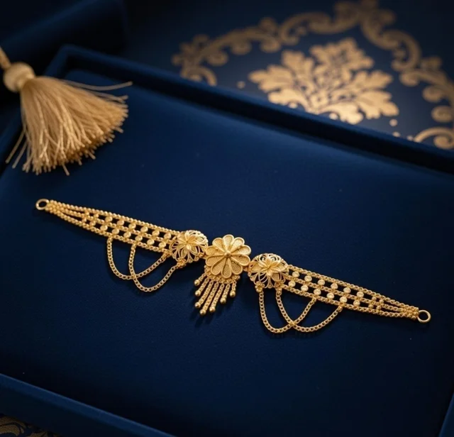 Royal Floral Gold Choker Necklace with Adjustable Dori