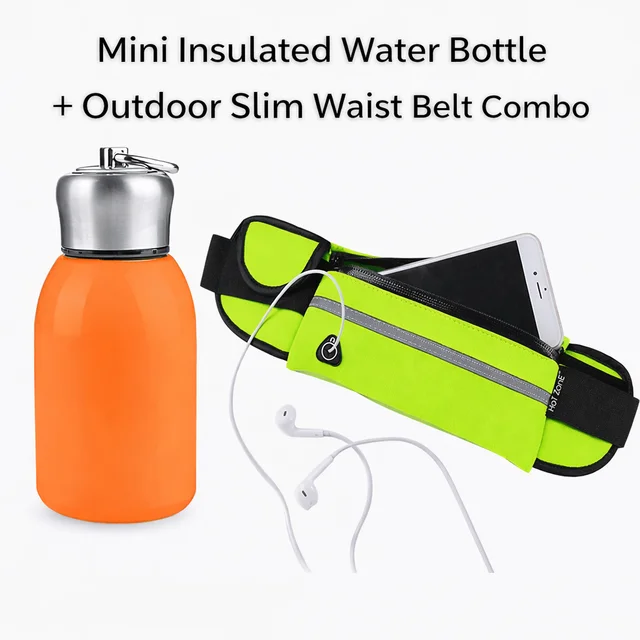 Mini Insulated Water Bottle + Outdoor Slim Waist Belt Combo