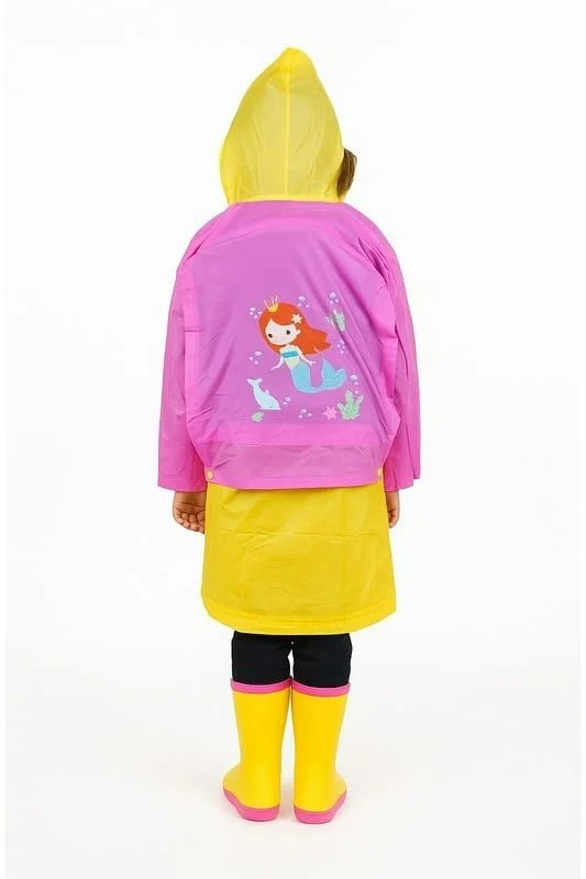 Kids PVC Raincoat with School Bag Cover for Boys & Girls | Lightweight Hooded Long Rainwear with Pockets (Random color) - XXL, 1