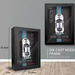 3D Car Frame Wall Art Wooden Hanging Painting Frame with Removable Die-Cast Cars, Lights & Sounds Pull-Back Action & Opening Doors Collectible Display for Car Decoration (1:32 Porsche 911 GT3 RSR)