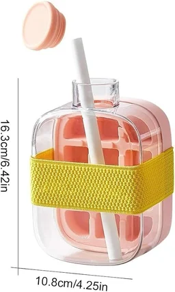 2-in-1 Ice Cube Water Bottle with Straw – 500ml Portable Ice Maker with Lid & Ice Storage Bin(Random Colour)