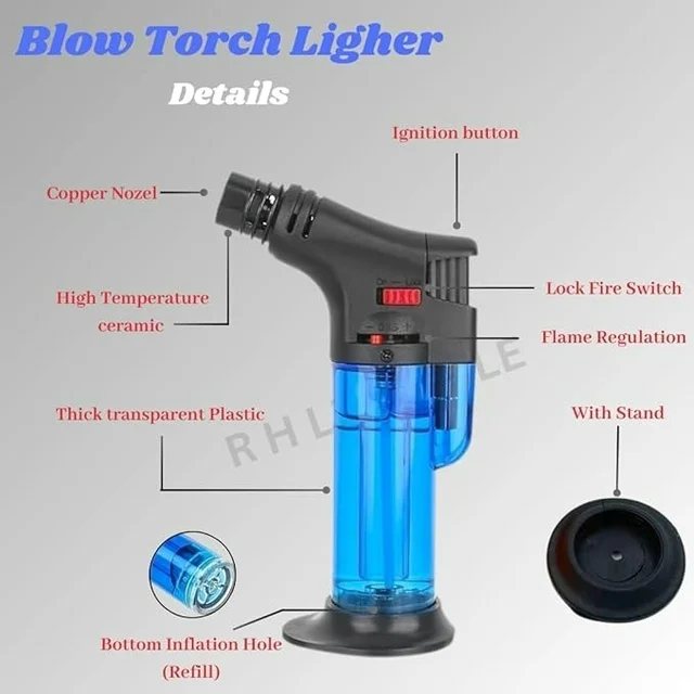 Lighter for crackers, Blow Torch Jet Flame Butane Gas, Refillable Windproof Flame Gun with Stand, Multipurpose Lighter for Resin Art, BBQ, Candle, Bonfire & Camping, Pack of 1