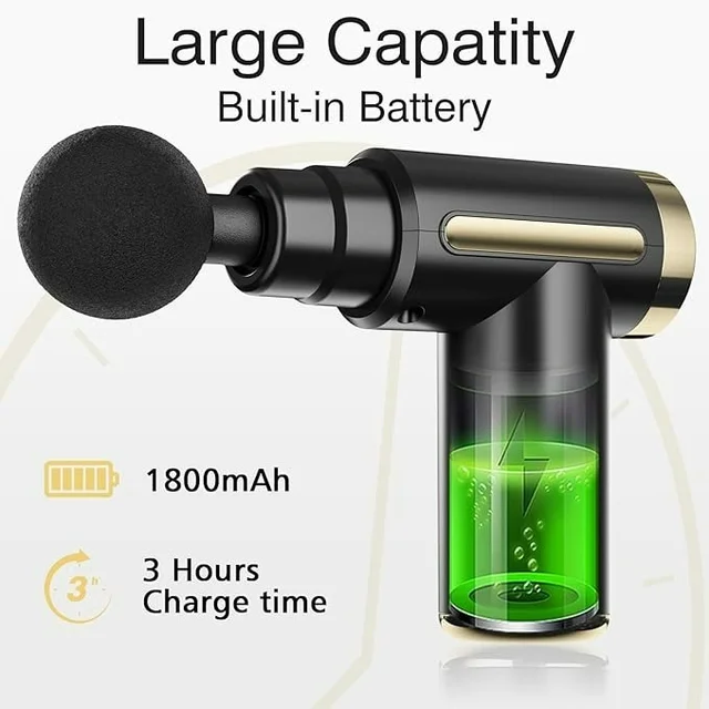 Gun Massager Rechargeable cordless deep tissue massager for full body pain relief Ideal for legs, arms - Black