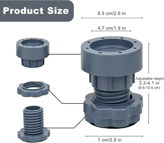 Heavy-Duty Washing Machine Anti Vibration Pads - Adjustable Anti-Slip Feet with Rotary Lock - Dove Gray