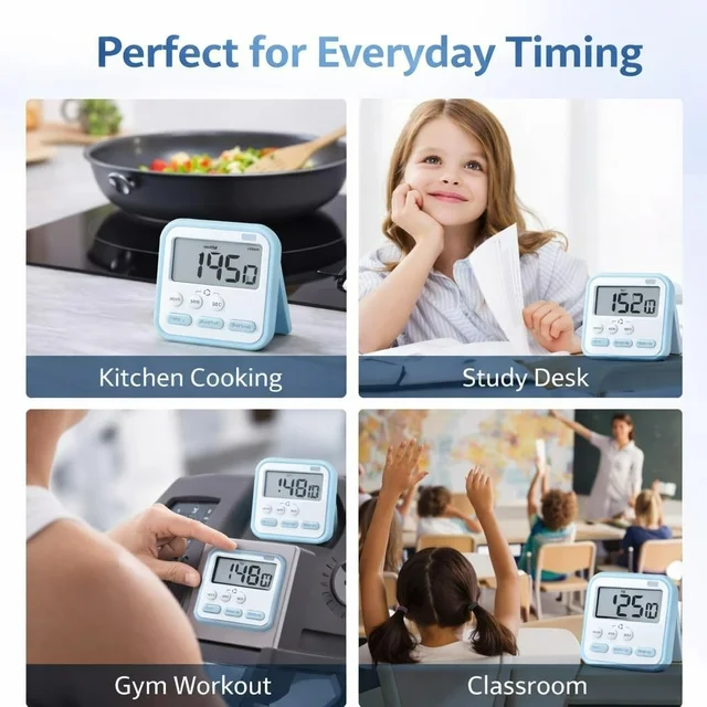 Stopwatch Timer for Study Kitchen Timer Large LCD Screen 24hr Digital Display Magnetic Retractable Stand Loud Alarm Stop Watch Countdown Flashing Light Study Timer for Students Cooking (Random Color)