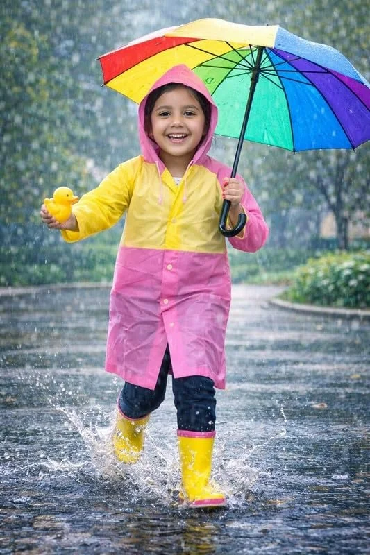 Kids PVC Raincoat with School Bag Cover for Boys & Girls | Lightweight Hooded Long Rainwear with Pockets (Random color) - XXL, 1