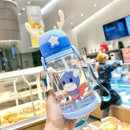 Cute Deer Horn Water Bottle 600ml – Leakproof BPA-Free Bottle with Straw (Random Design)