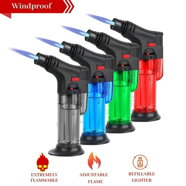 Lighter for crackers, Blow Torch Jet Flame Butane Gas, Refillable Windproof Flame Gun with Stand, Multipurpose Lighter for Resin Art, BBQ, Candle, Bonfire & Camping, Pack of 1