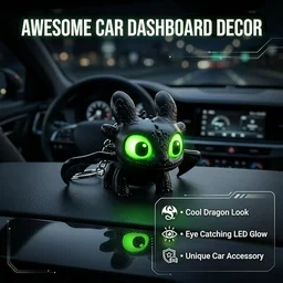 Premium Black Mini Dragon Keychain with LED Glowing Green Eyes - Cute Fantasy Action Figure Bag Charm, Backpack Accessory & Light-Up Keyring Toy Gift for Kids and Adults