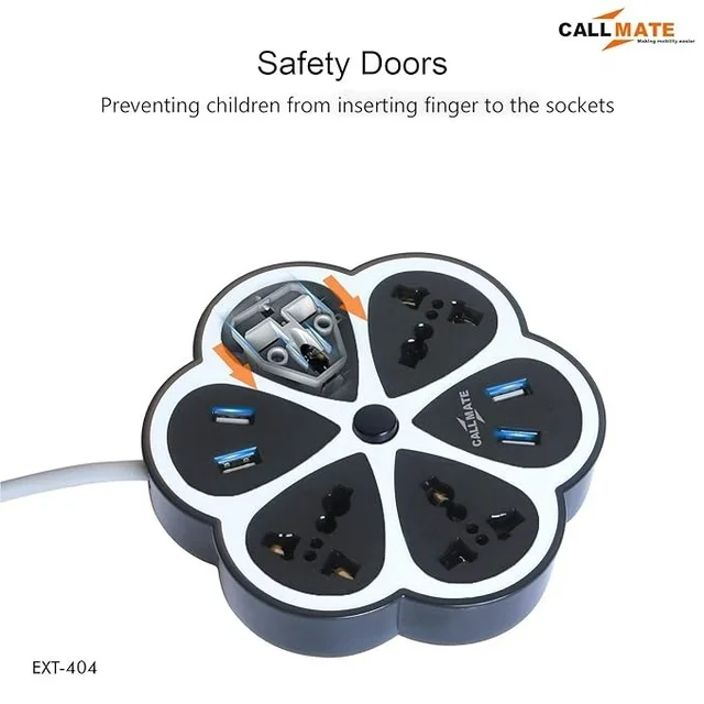 Hexagon Extension Board with 4 Sockets + 4 USB Ports (2.0 Amp)