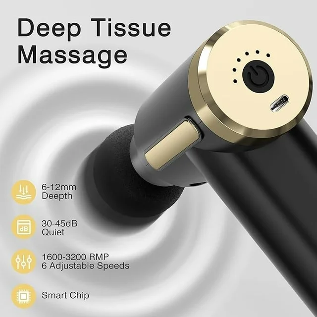 Gun Massager Rechargeable cordless deep tissue massager for full body pain relief Ideal for legs, arms - Black