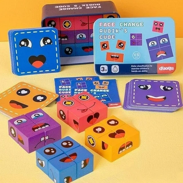 Wooden Expression Matching Magic Cube Game Fun & Educational Face-Changing Puzzle Toy for Kids