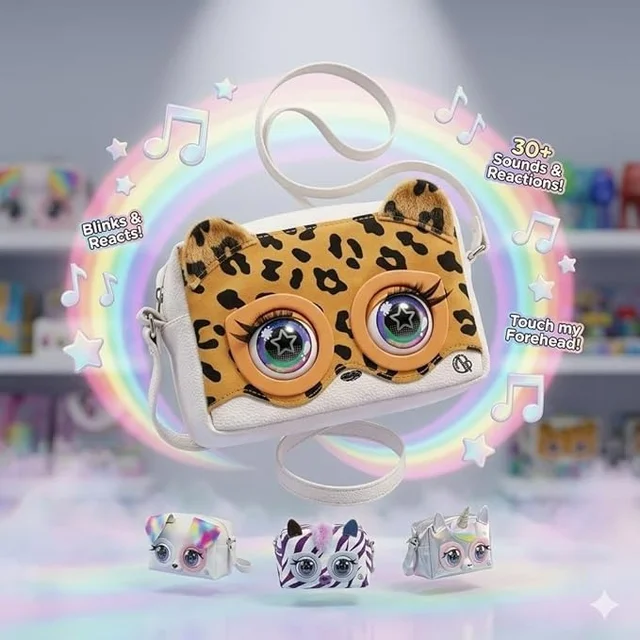 Little Winking Elf Interactive Pet Purse – Animated Eyes & Sounds Crossbody Handbag for Girls - Tiger