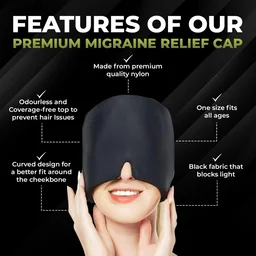 Migraine Relief Cap for Headache & Migraine Pain | Hot & Cold Therapy Cooling Gel Mask | Sinus, Stress, Tension Relief Head Wrap | Reusable Ice Pack Cap for Men & Women