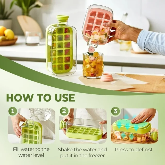 2-in-1 Ice Cube Water Bottle with Straw – 500ml Portable Ice Maker with Lid & Ice Storage Bin(Random Colour)