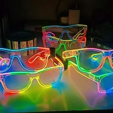 Multicolored Led Party Goggles Eyewear Glasses Wireless Battery Operated Neon Tube Led Eyewear Glasses For Adults Birthday EDM Disco Night Events 1pc