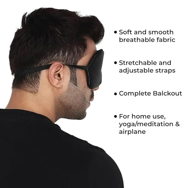 Sleep Mask/Eye Mask/Sleeping Eye Mask for Meditation/Travel/Relaxing with Adjustable Straps and Complete Blindfold Blackout (Black Color Sleep Mask for Women/Men/Girls)