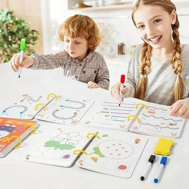 64 Pages Magical Tracing Workbook Set, Hand Writing Pen Control Training Book for Learning to Write The Alphabets & Numbers, Preschool Educational Reusable Learning Book for Kids