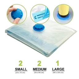 Vacuum Storage Bags for Clothes with Hand Pump – 5-Pack Space Saver Bags for Travel & Home