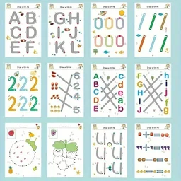 64 Pages Magical Tracing Workbook Set, Hand Writing Pen Control Training Book for Learning to Write The Alphabets & Numbers, Preschool Educational Reusable Learning Book for Kids