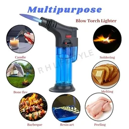 Lighter for crackers, Blow Torch Jet Flame Butane Gas, Refillable Windproof Flame Gun with Stand, Multipurpose Lighter for Resin Art, BBQ, Candle, Bonfire & Camping, Pack of 1