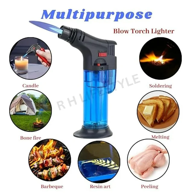 Lighter for crackers, Blow Torch Jet Flame Butane Gas, Refillable Windproof Flame Gun with Stand, Multipurpose Lighter for Resin Art, BBQ, Candle, Bonfire & Camping, Pack of 1
