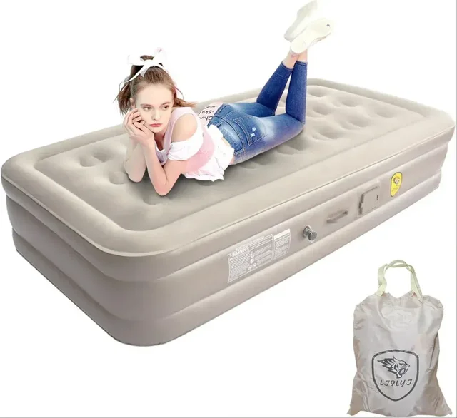 Inflatable Air Mattress with - Waterproof Single & Portable Blow Up Bed Built-in Pump - Quick Inflation PVC Airbed
- Single bed