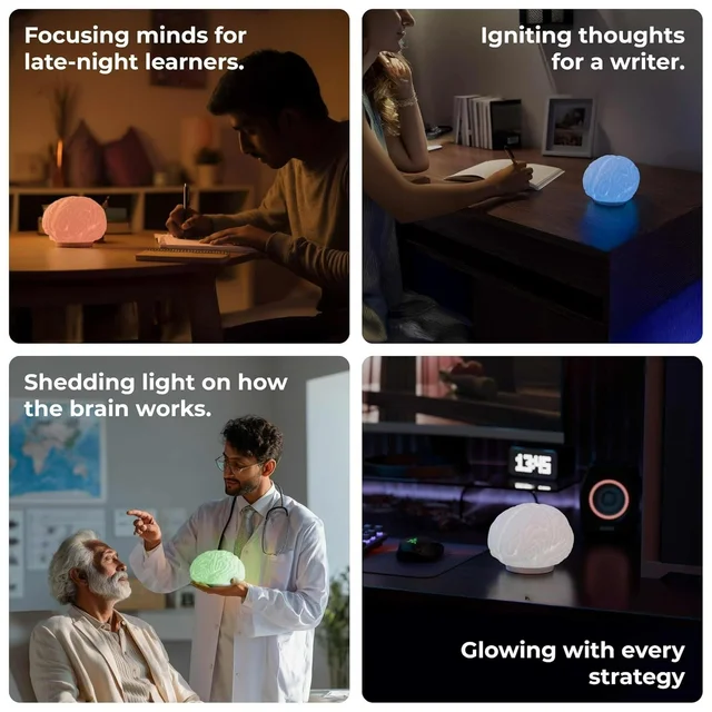 Cute Night Lamp for Bedroom – Rechargeable RGB Lighting for Kids, Study, Office, and Side Table – Portable Desk Light for Gifts & Bedroom Décor (Brain Lamp) With 1 Year Warranty