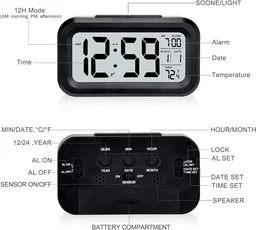 Digital Alarm Clock with Automatic Sensor LED Display Table Clock Date Time & Temperature Display Smart Desk Clock for Students, Bedroom Home & Office Black