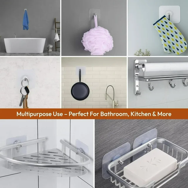 Heavy Duty Adhesive Screw Hooks for Wall – Nail-Free Stainless Steel Hanging Hooks for Kitchen