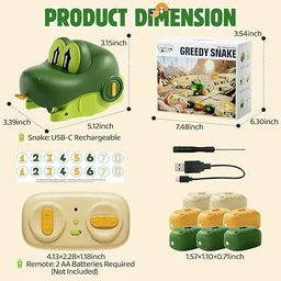 Remote Control Snake Toy for Kids, Magnetic Snake Game with Music - Green, 1