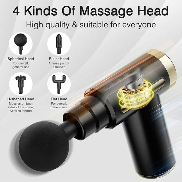 Gun Massager Rechargeable cordless deep tissue massager for full body pain relief Ideal for legs, arms - Black