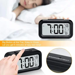 Digital Alarm Clock with Automatic Sensor LED Display Table Clock Date Time & Temperature Display Smart Desk Clock for Students, Bedroom Home & Office Black