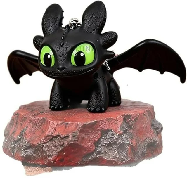 Premium Black Mini Dragon Keychain with LED Glowing Green Eyes - Cute Fantasy Action Figure Bag Charm, Backpack Accessory & Light-Up Keyring Toy Gift for Kids and Adults