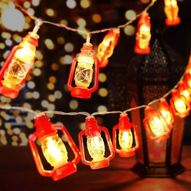 16LED Red Lantern String Lights for Bedroom Patio Garden Holiday Home Indoor Decorations, Mini Kerosene Lights String (Warm White Light)