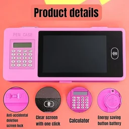 LCD Writing Tablet Pencil Box with Calculator | Multifunctional Stationery Case for Kids | Drawing Board Pencil Case with Erase Button | Magic LCD Display & Storage Box