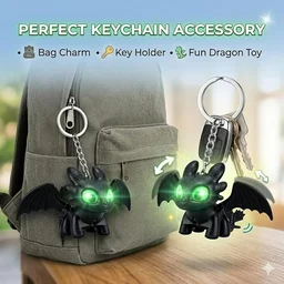 Premium Black Mini Dragon Keychain with LED Glowing Green Eyes - Cute Fantasy Action Figure Bag Charm, Backpack Accessory & Light-Up Keyring Toy Gift for Kids and Adults