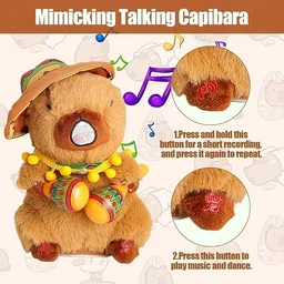 Capybara Musical Talking Plush Toy 25 cm | Dancing Stuffed Animal with Voice Mimic Function for Kids