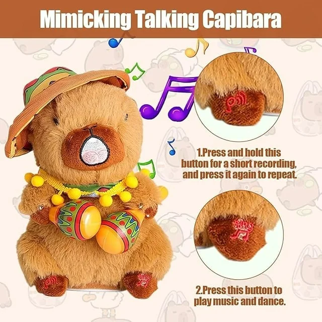 Capybara Musical Talking Plush Toy 25 cm | Dancing Stuffed Animal with Voice Mimic Function for Kids