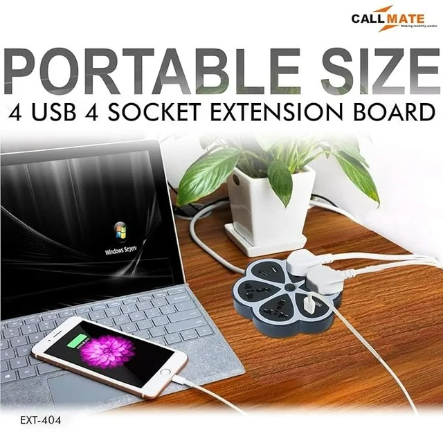 Hexagon Extension Board with 4 Sockets + 4 USB Ports (2.0 Amp)