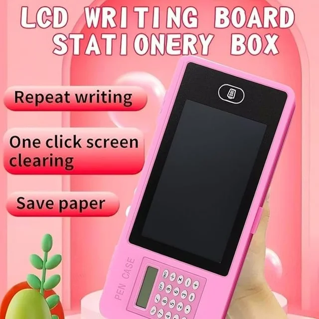 LCD Writing Tablet Pencil Box with Calculator | Multifunctional Stationery Case for Kids | Drawing Board Pencil Case with Erase Button | Magic LCD Display & Storage Box