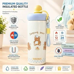 500 ml SUS316 Stainless Steel Water Bottle with Handle & Flip Cap (Blue Cake Bear 600 ml)